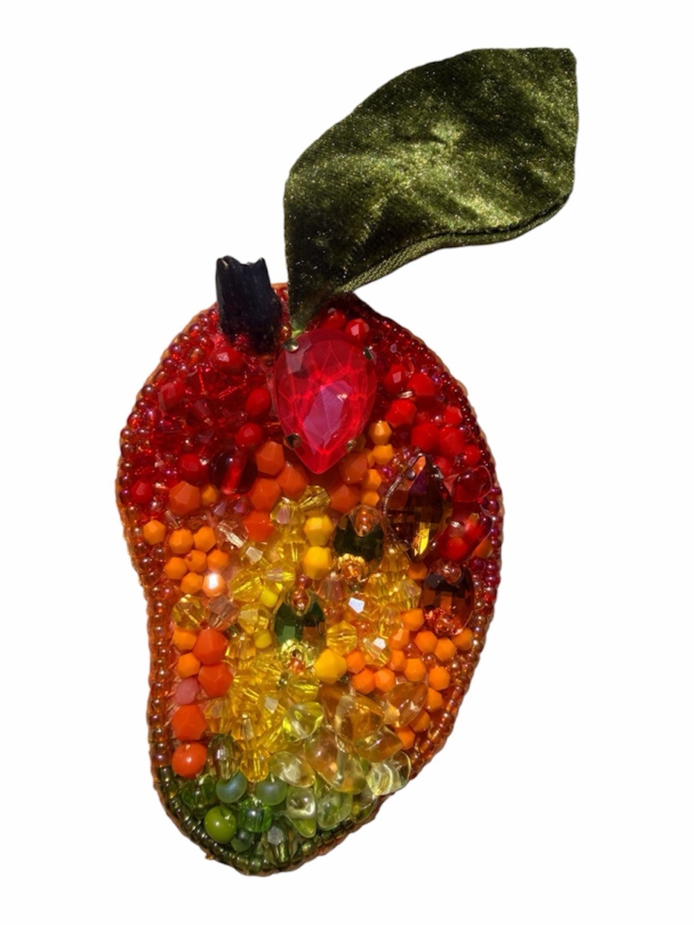 Beaded Mango Brooch Pin — Red Orange Yellow Green
